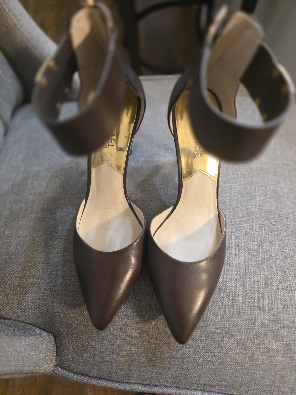 Michael Kors Dark Brown Pointed-Toe Ankle-Strap Heels